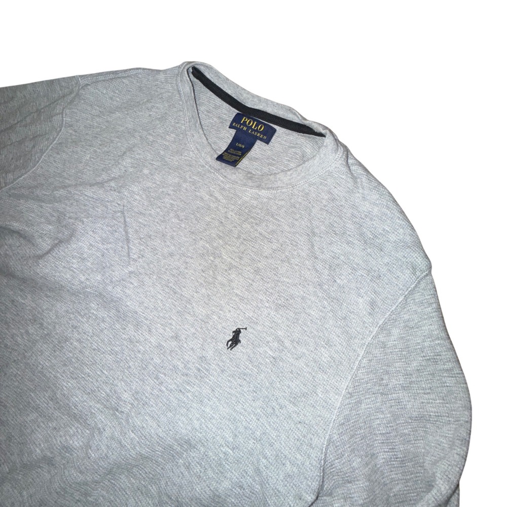 Polo Ralph Lauren Shirt Large Gray Long Sleeve Waffle Knit Thermal Cotton Pony